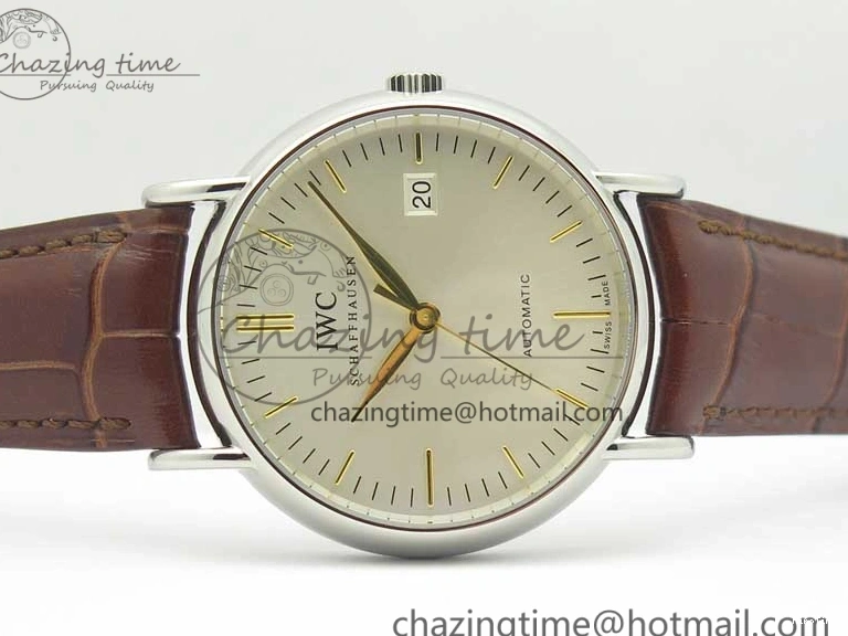 MIROTIME 0517 Portofino Automatic SS TWF 1:1 Best Edition Silver Dial Gold Markers on Brown Leather Strap A Bright 7203